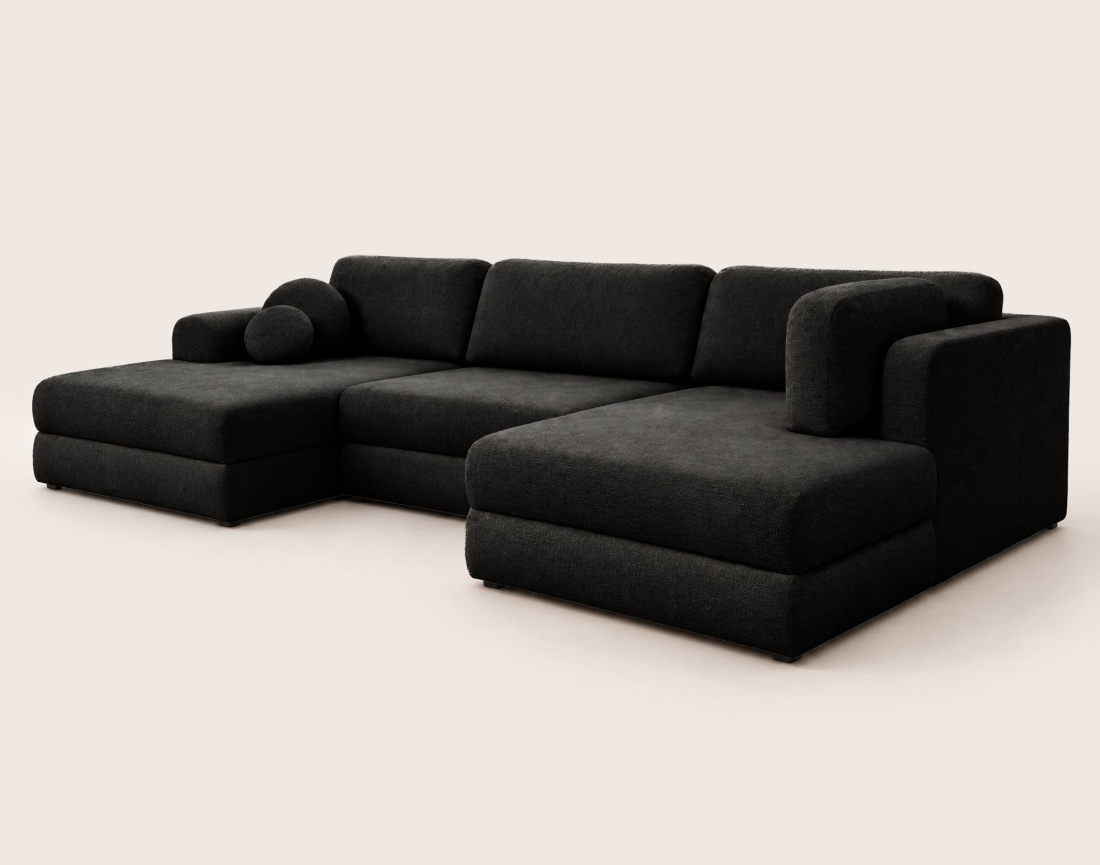 Canapé APRIL panoramique en U 7 places convertible avec coffre en tissu | Best Mobilier