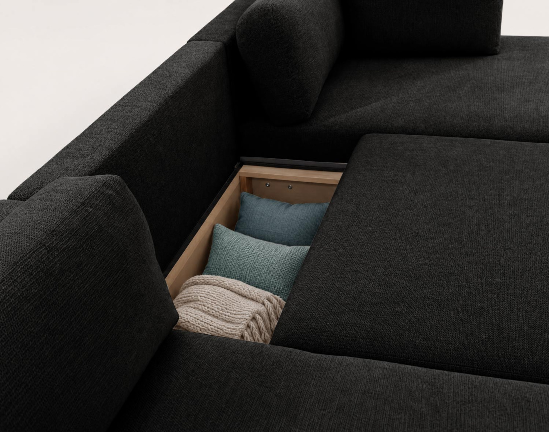 Canapé APRIL panoramique en U 7 places convertible avec coffre en tissu | Best Mobilier