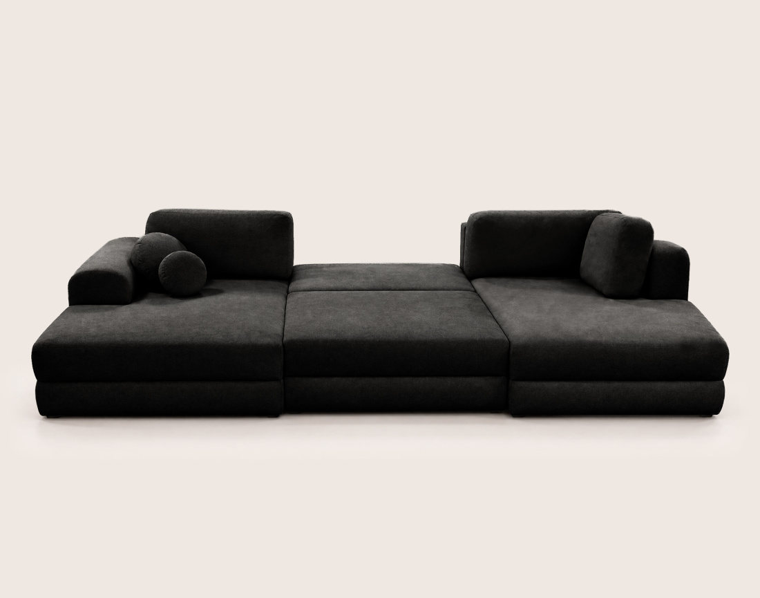 Canapé APRIL panoramique en U 7 places convertible avec coffre en tissu | Best Mobilier