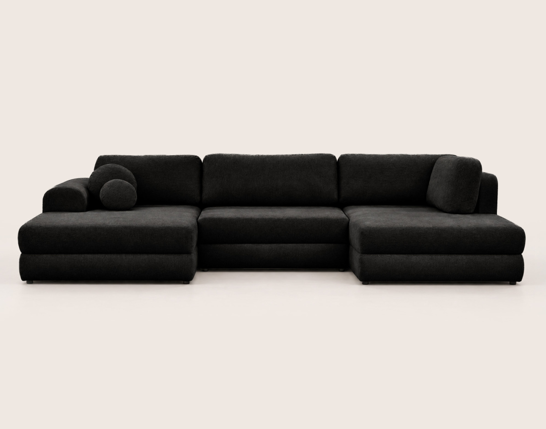 Canapé APRIL panoramique en U 7 places convertible avec coffre en tissu | Best Mobilier