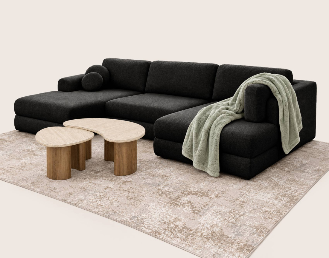 Canapé APRIL panoramique en U 7 places convertible avec coffre en tissu | Best Mobilier