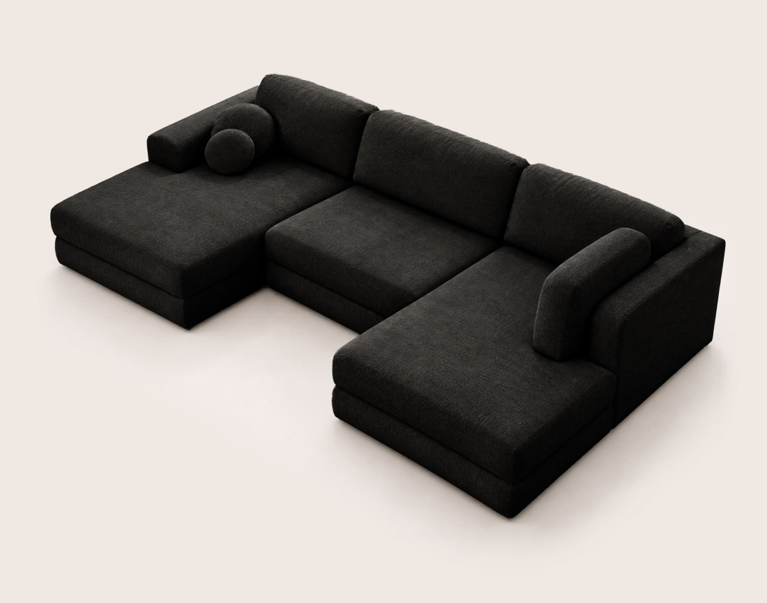 Canapé APRIL panoramique en U 7 places convertible avec coffre en tissu | Best Mobilier