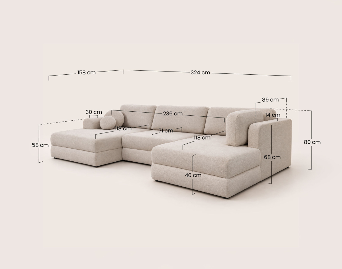 Canapé APRIL panoramique en U 7 places convertible avec coffre en tissu | Best Mobilier