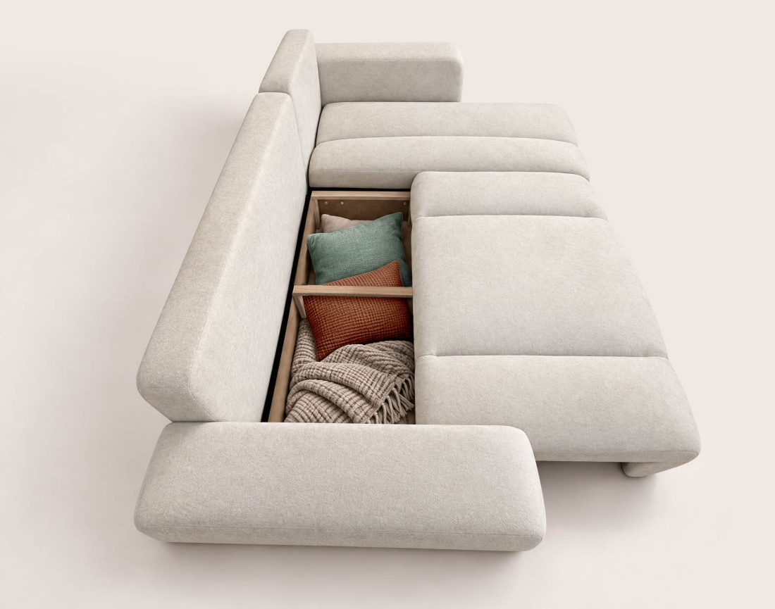 Canapé MANON d'angle réversible 4 places convertible avec coffre en tissu | Best Mobilier