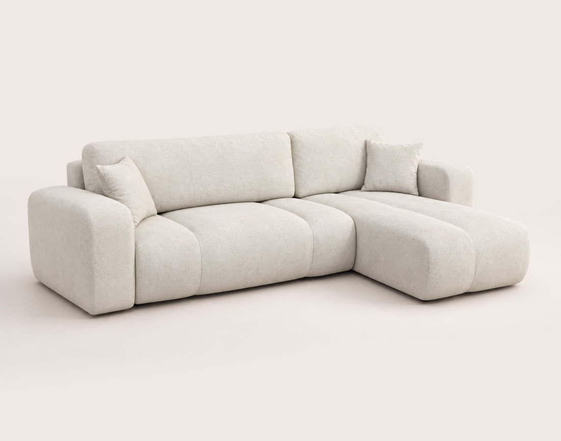 Canapé MANON d'angle droit 4 places convertible avec coffre en tissu | Best Mobilier