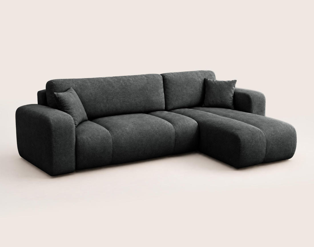 Canapé MANON d'angle droit 4 places convertible avec coffre en tissu | Best Mobilier