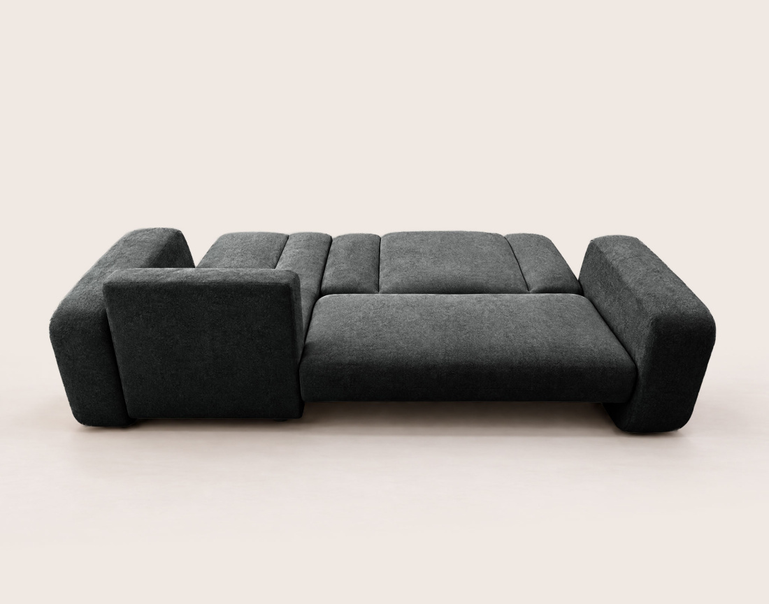 Canapé MANON d'angle droit 4 places convertible avec coffre en tissu | Best Mobilier