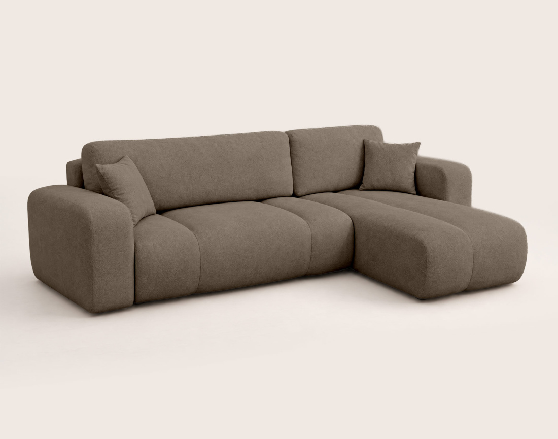Canapé MANON d'angle droit 4 places convertible avec coffre en tissu | Best Mobilier