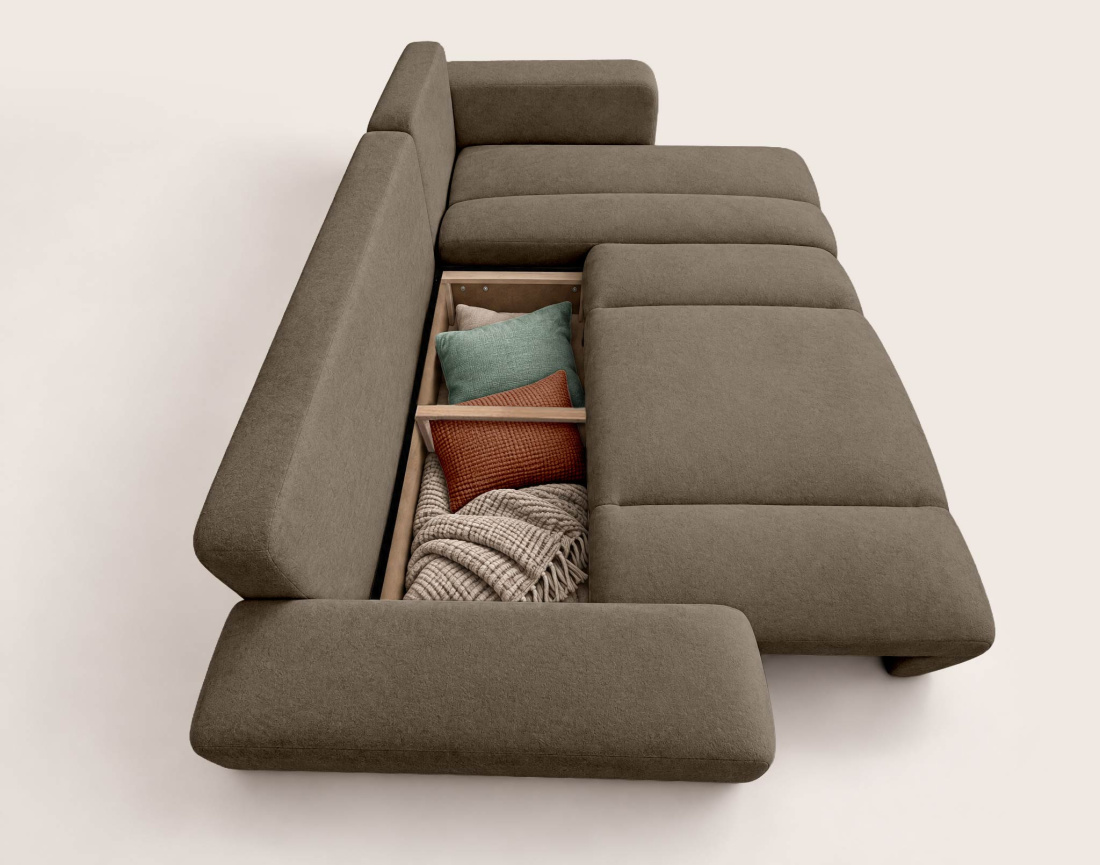Canapé MANON d'angle réversible 4 places convertible avec coffre en tissu | Best Mobilier