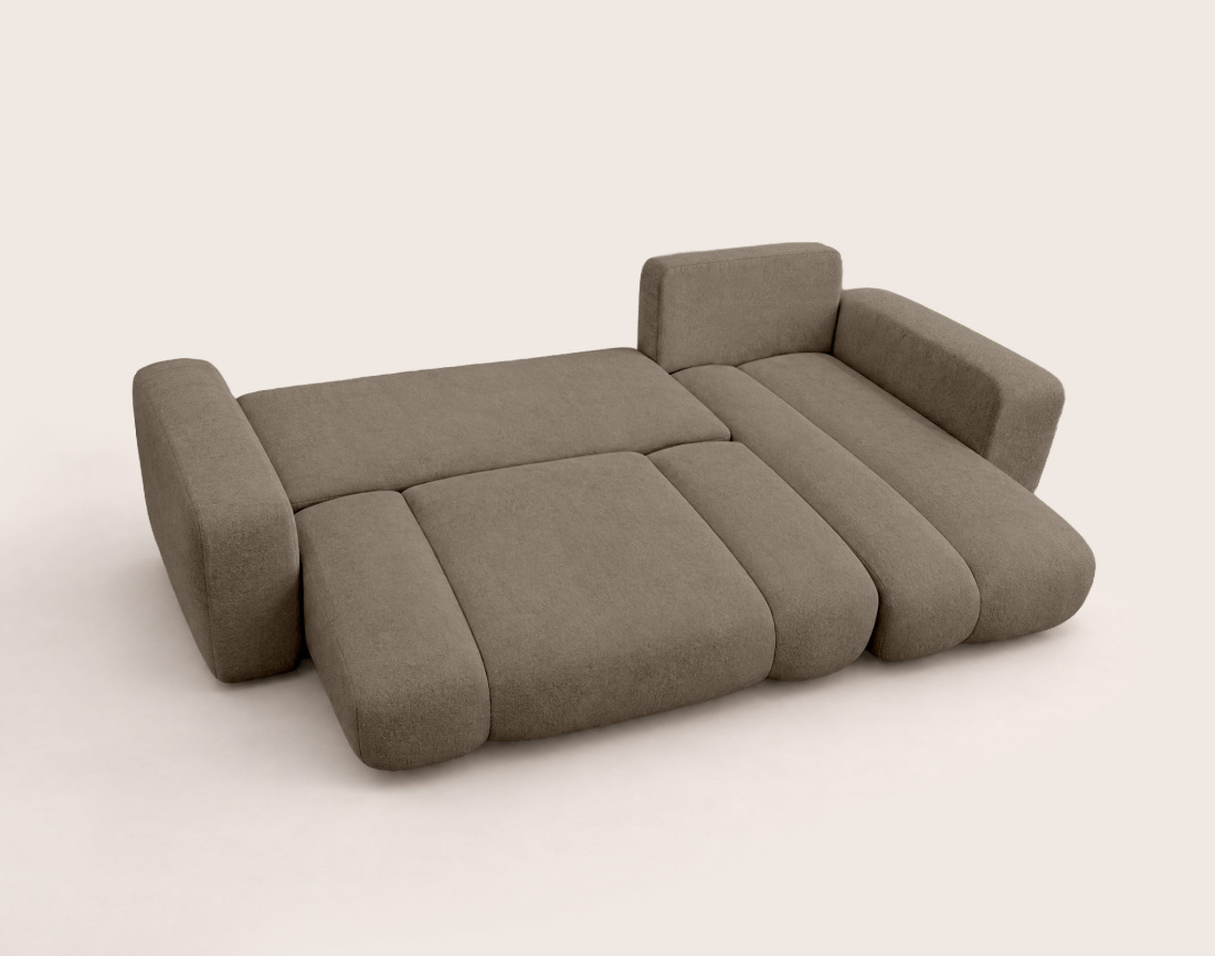 Canapé MANON d'angle droit 4 places convertible avec coffre en tissu | Best Mobilier