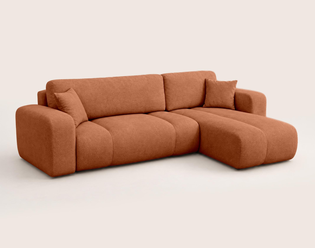 Canapé MANON d'angle droit 4 places convertible avec coffre en tissu | Best Mobilier