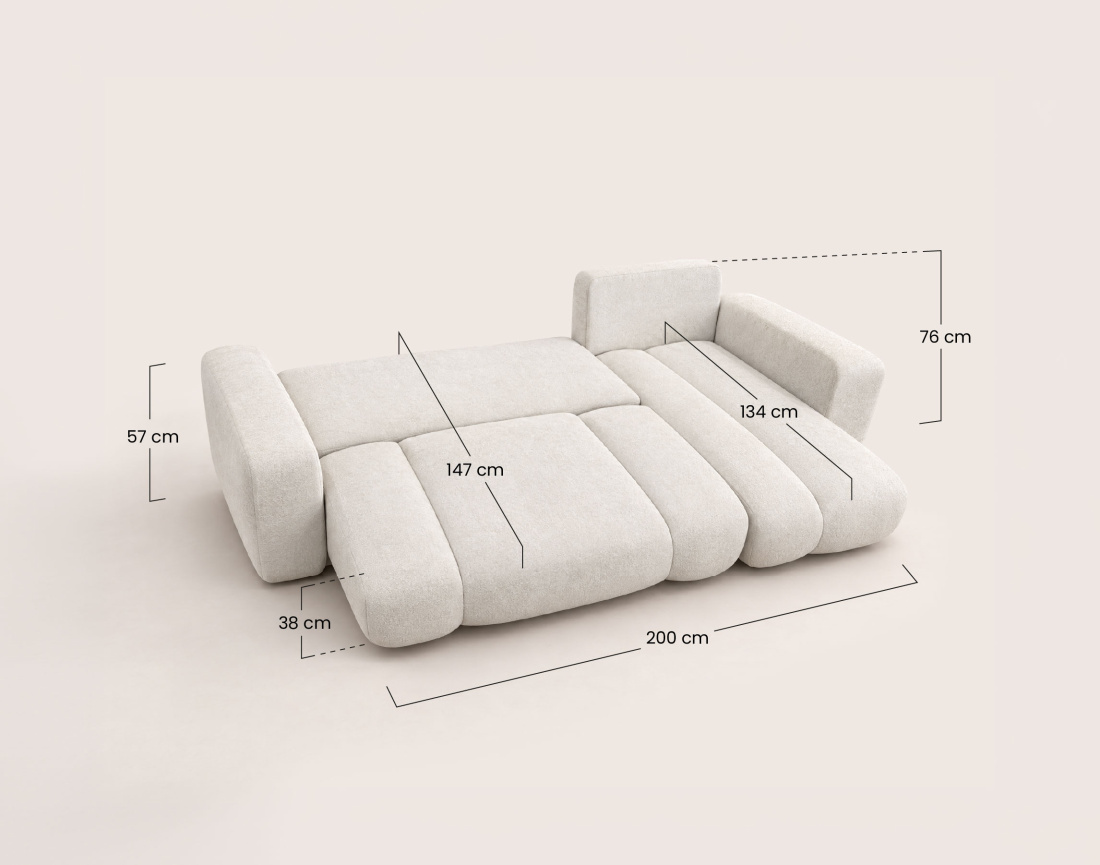 Canapé MANON d'angle droit 4 places convertible avec coffre en tissu | Best Mobilier