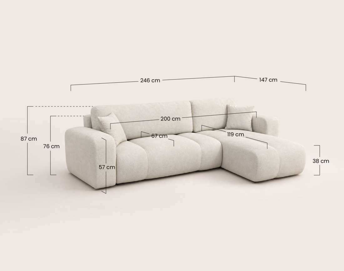 Canapé MANON d'angle réversible 4 places convertible avec coffre en tissu | Best Mobilier