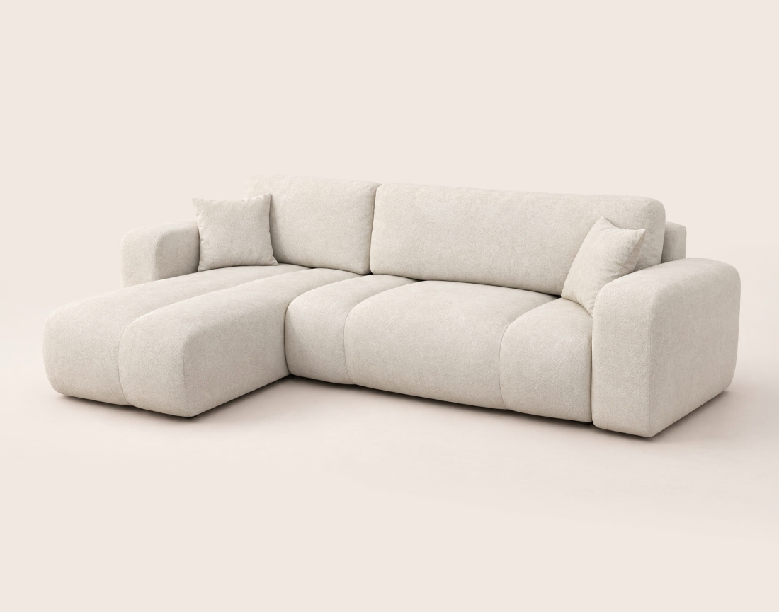 Canapé MANON d'angle gauche 4 places convertible avec coffre en tissu | Best Mobilier