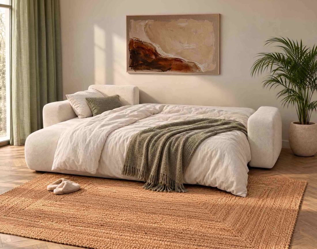 Canapé MANON d'angle gauche 4 places convertible avec coffre en tissu | Best Mobilier