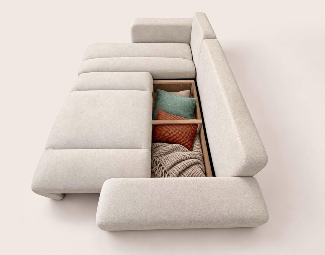 Canapé MANON d'angle gauche 4 places convertible avec coffre en tissu | Best Mobilier