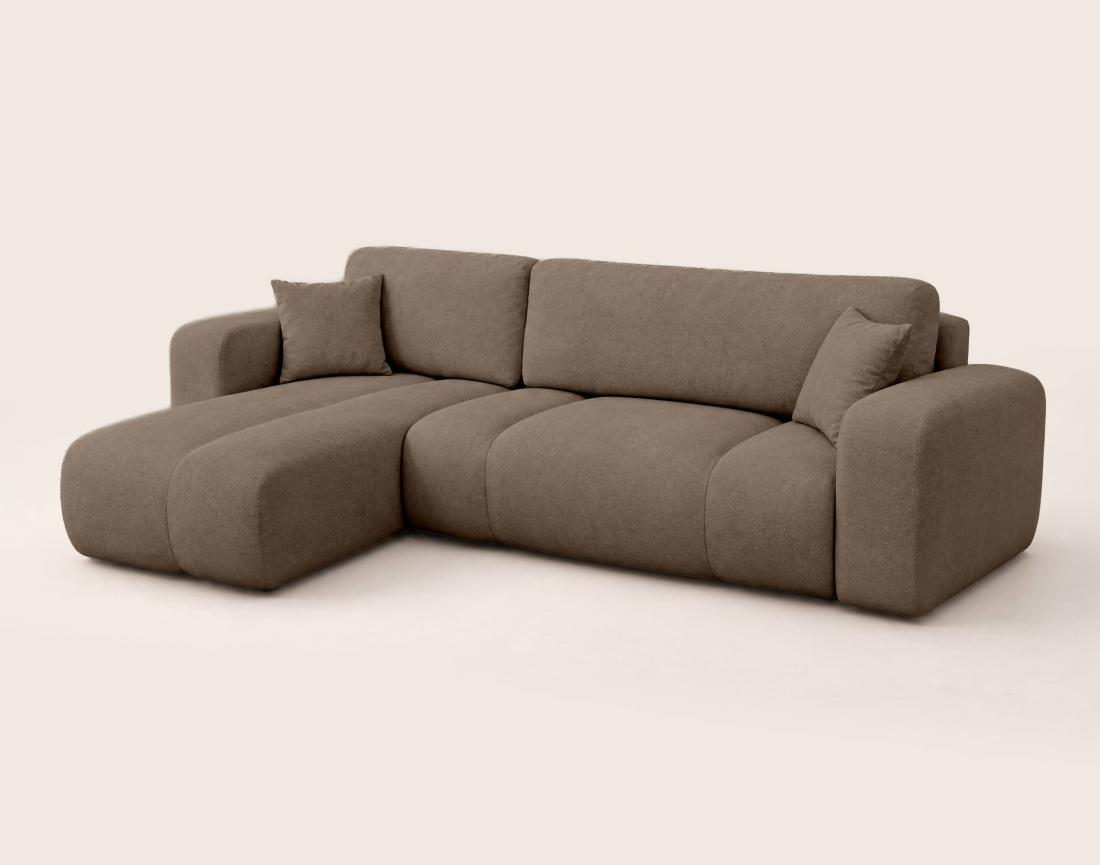 Canapé MANON d'angle gauche 4 places convertible avec coffre en tissu | Best Mobilier