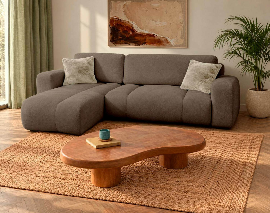 Canapé MANON d'angle gauche 4 places convertible avec coffre en tissu | Best Mobilier