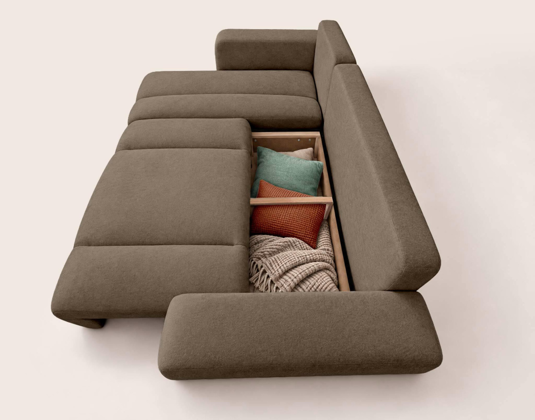 Canapé MANON d'angle gauche 4 places convertible avec coffre en tissu | Best Mobilier