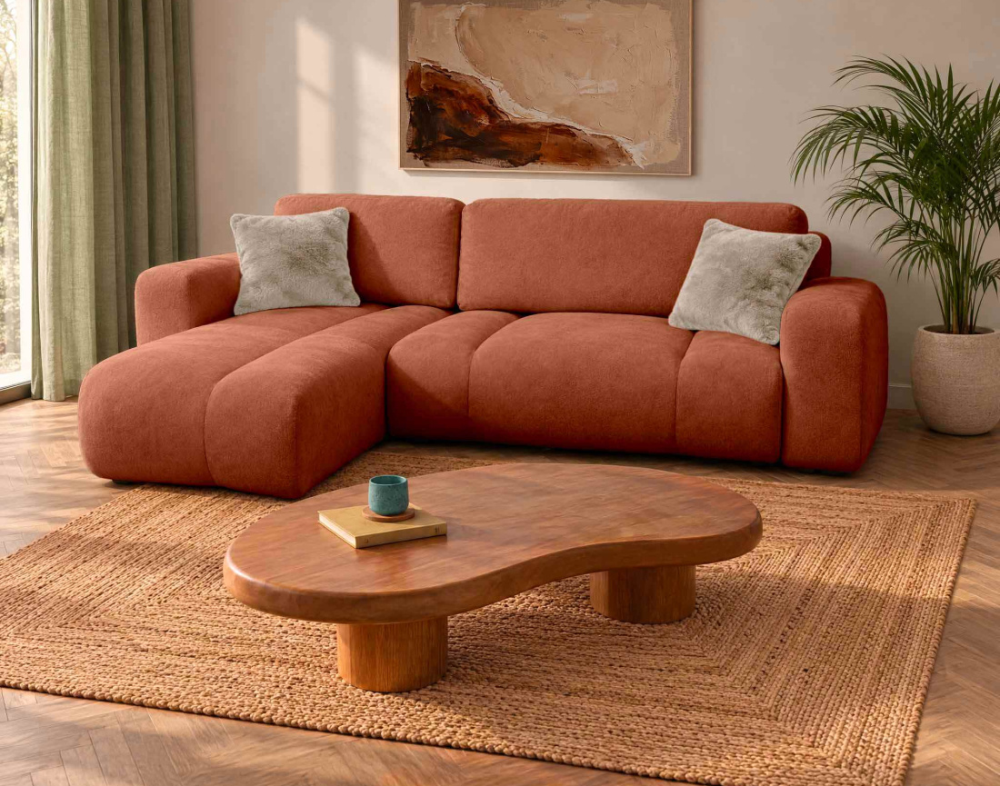 Canapé MANON d'angle gauche 4 places convertible avec coffre en tissu | Best Mobilier