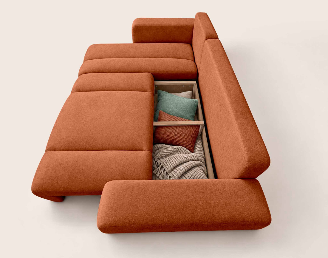 Canapé MANON d'angle gauche 4 places convertible avec coffre en tissu | Best Mobilier