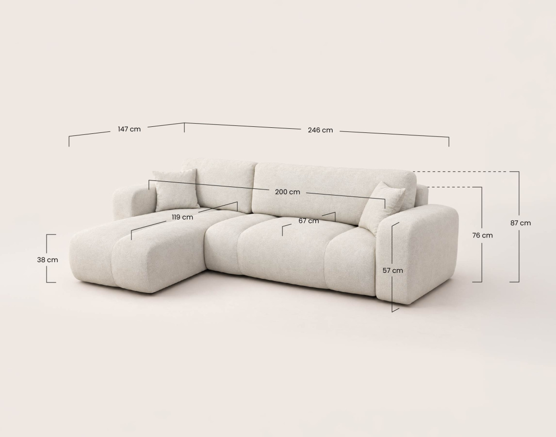 Canapé MANON d'angle gauche 4 places convertible avec coffre en tissu | Best Mobilier