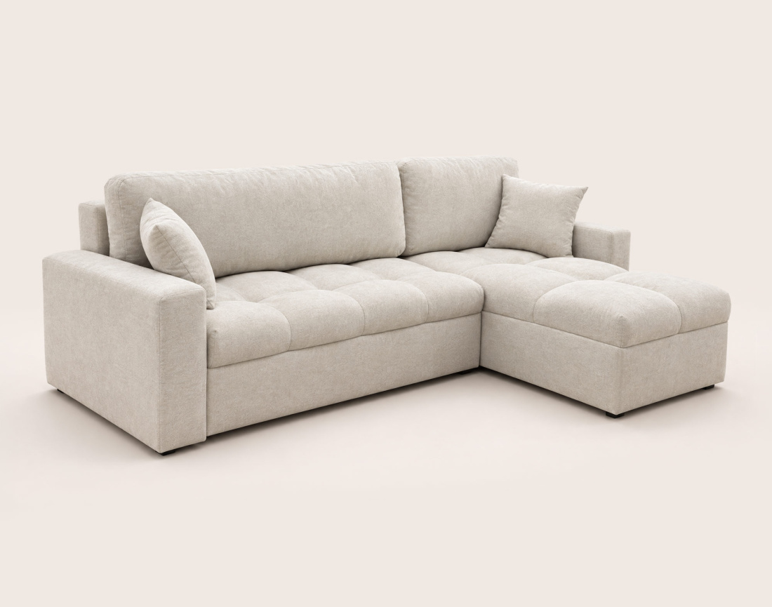 Canapé CYRO d'angle réversible 4 places convertible avec coffre en tissu | Best Mobilier