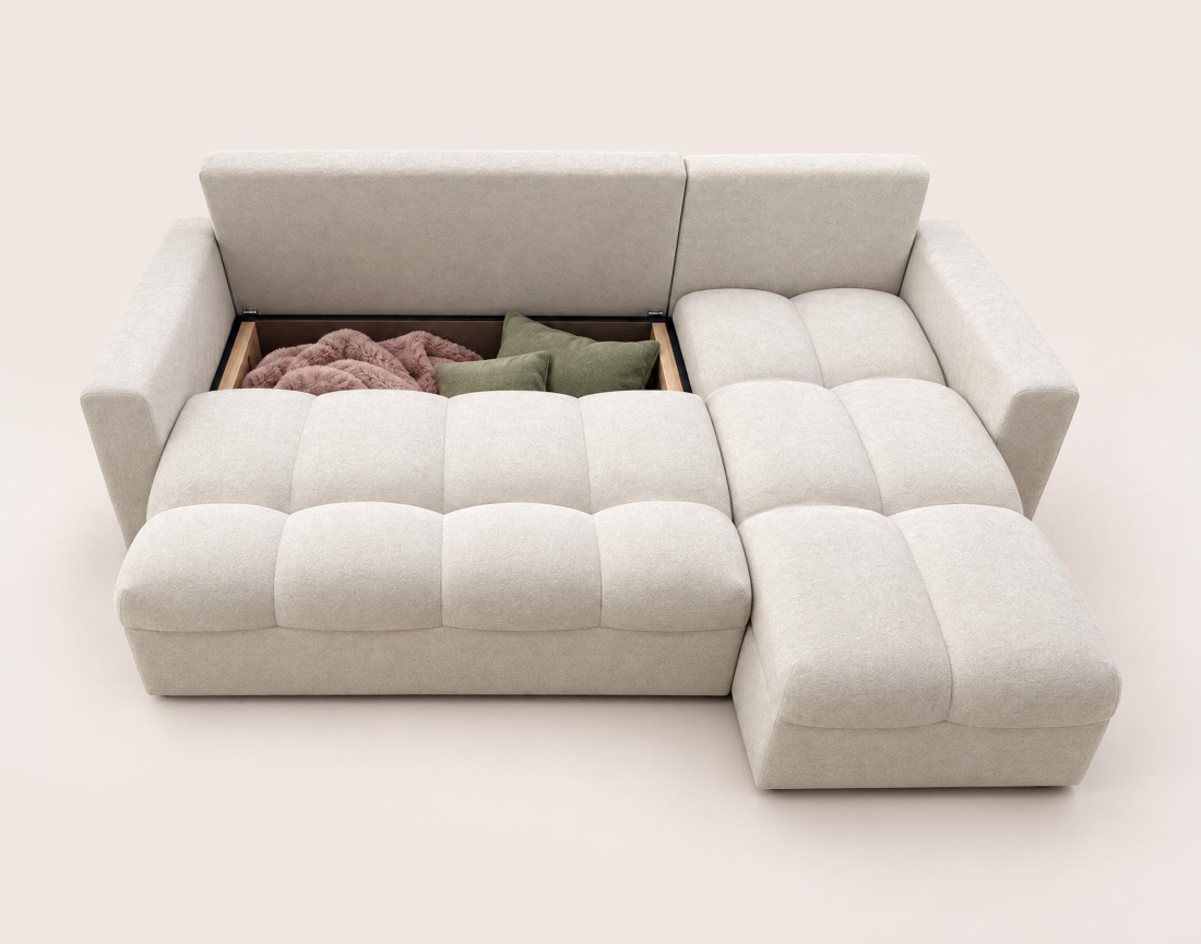 Canapé CYRO d'angle réversible 4 places convertible avec coffre en tissu | Best Mobilier