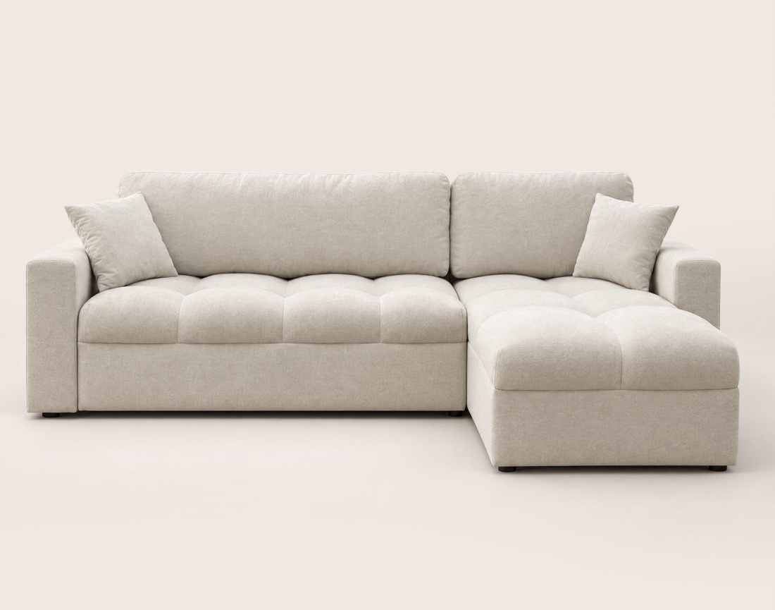 Canapé CYRO d'angle réversible 4 places convertible avec coffre en tissu | Best Mobilier