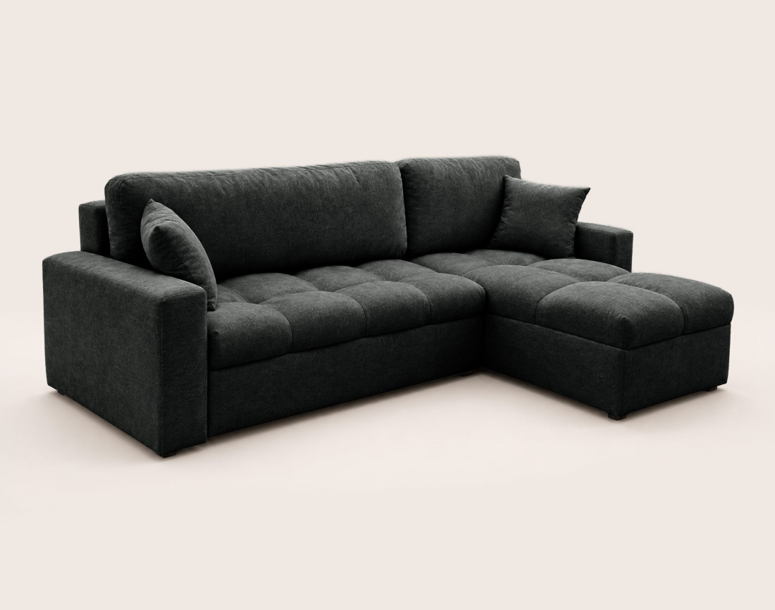 Canapé CYRO d'angle réversible 4 places convertible avec coffre en tissu | Best Mobilier