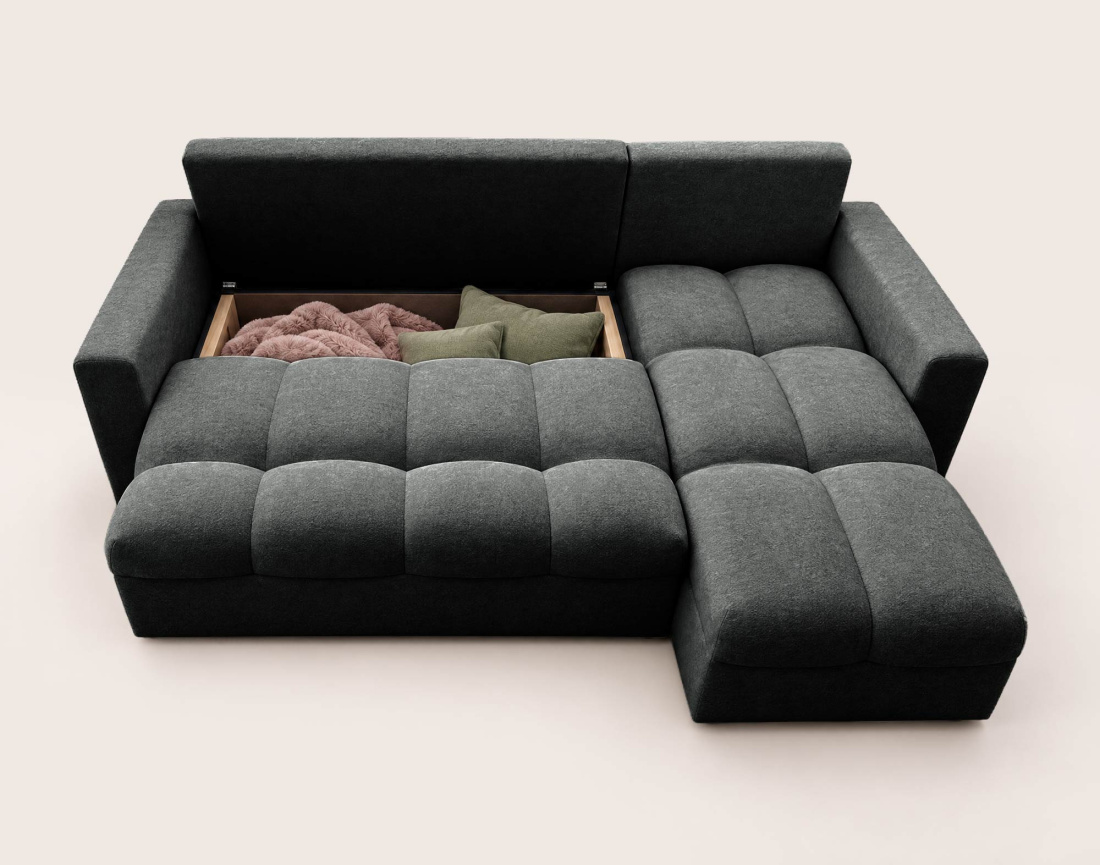 Canapé CYRO d'angle réversible 4 places convertible avec coffre en tissu | Best Mobilier