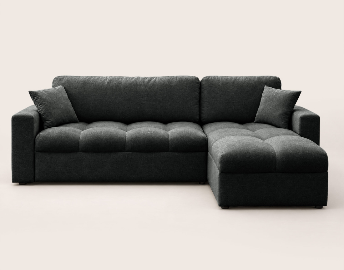 Canapé CYRO d'angle réversible 4 places convertible avec coffre en tissu | Best Mobilier