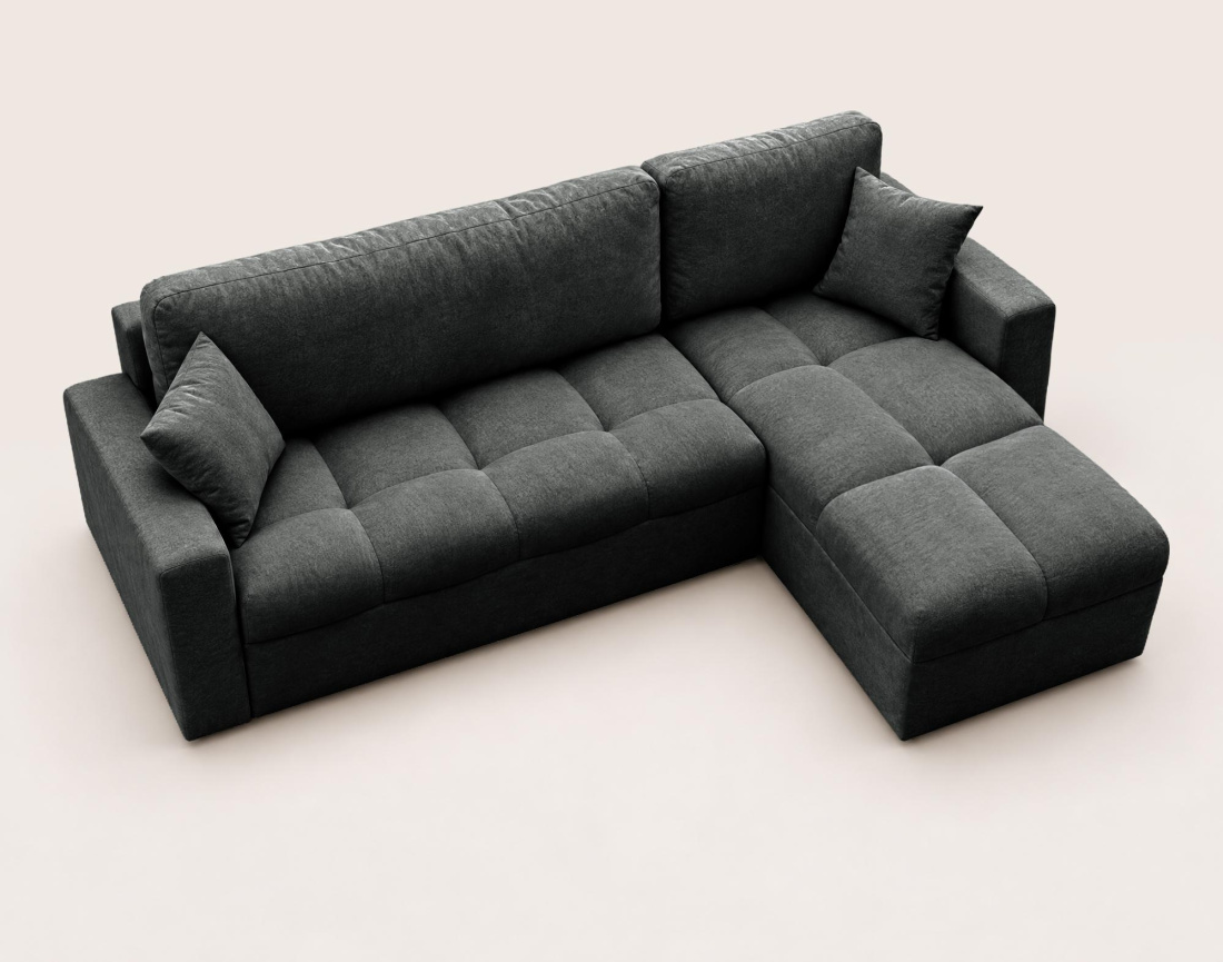 Canapé CYRO d'angle réversible 4 places convertible avec coffre en tissu | Best Mobilier