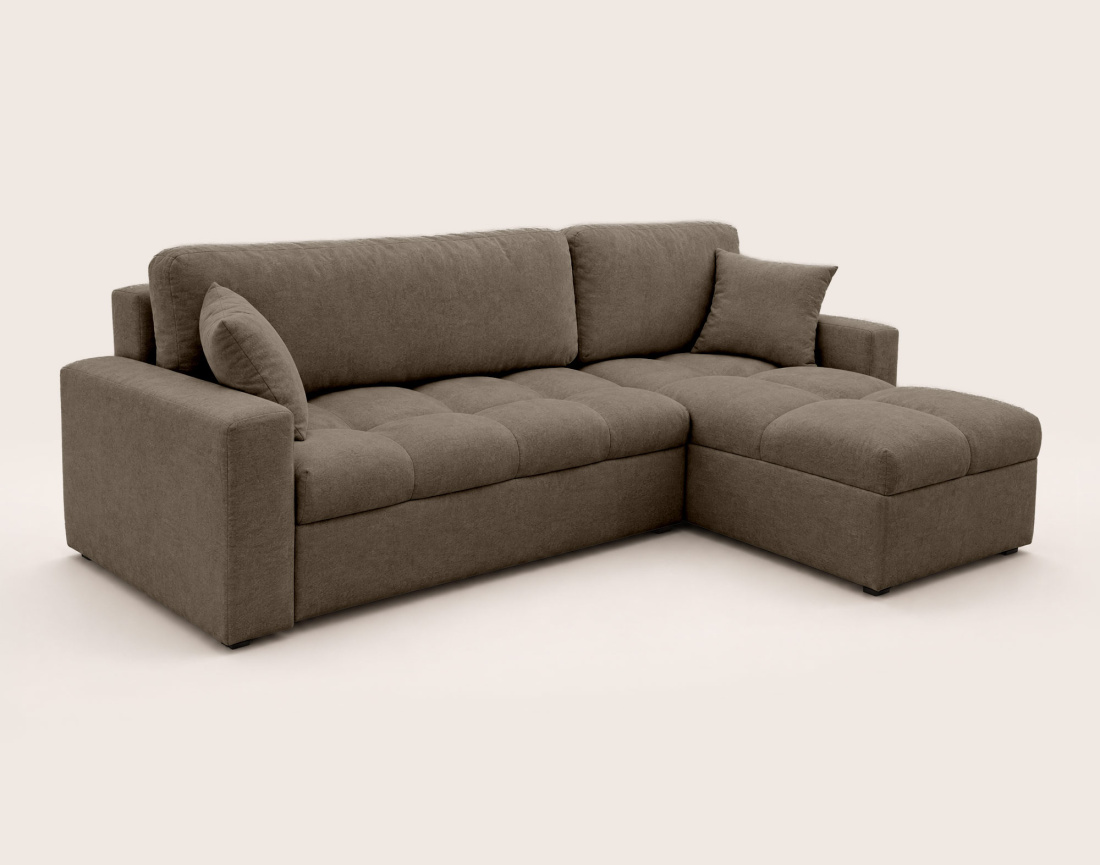 Canapé CYRO d'angle réversible 4 places convertible avec coffre en tissu | Best Mobilier