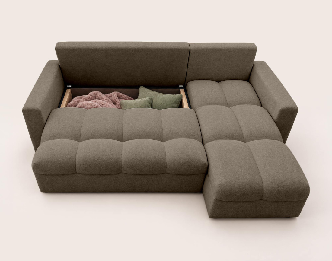 Canapé CYRO d'angle réversible 4 places convertible avec coffre en tissu | Best Mobilier