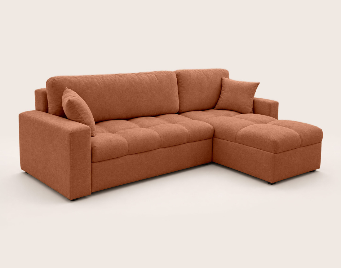 Canapé CYRO d'angle réversible 4 places convertible avec coffre en tissu | Best Mobilier