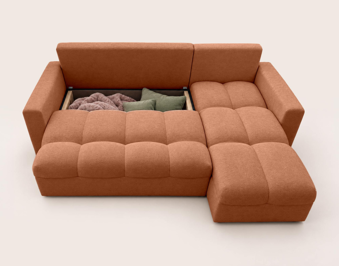 Canapé CYRO d'angle réversible 4 places convertible avec coffre en tissu | Best Mobilier