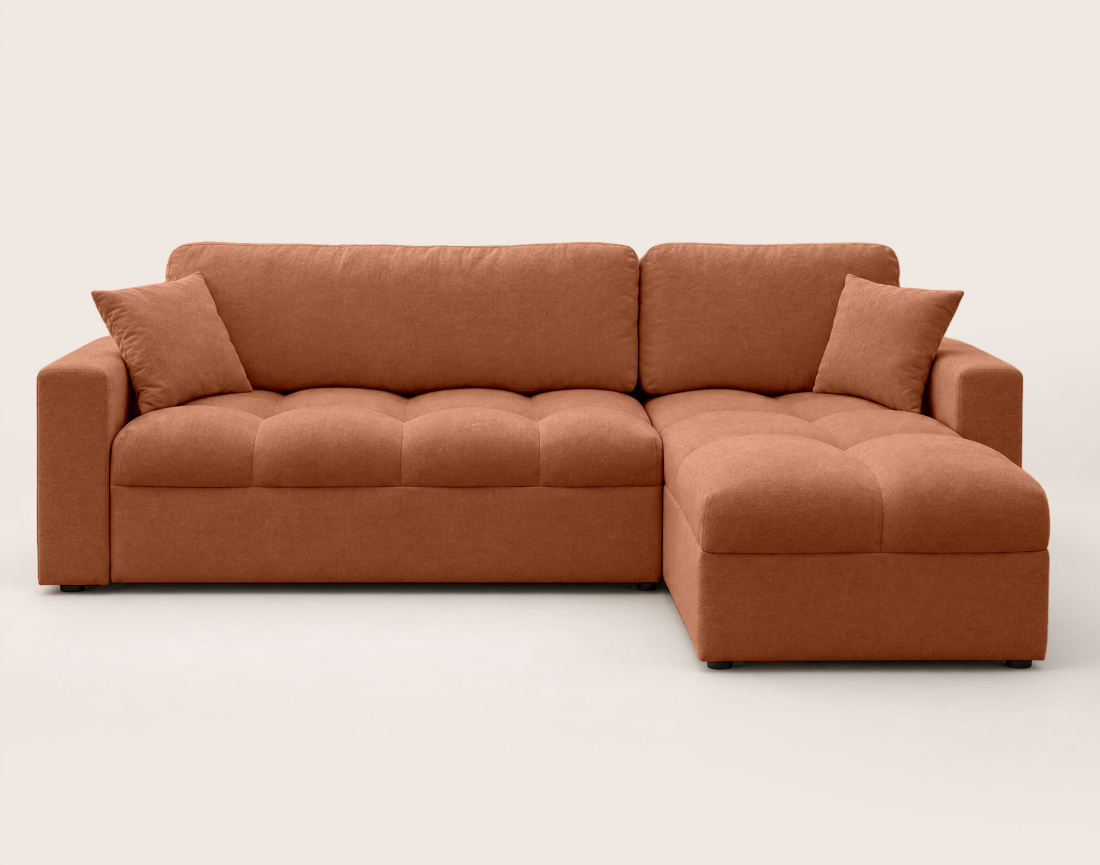 Canapé CYRO d'angle réversible 4 places convertible avec coffre en tissu | Best Mobilier