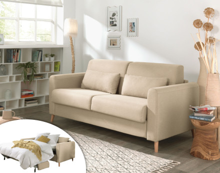 Canapé 3 places convertible express quotidien en tissu Timo