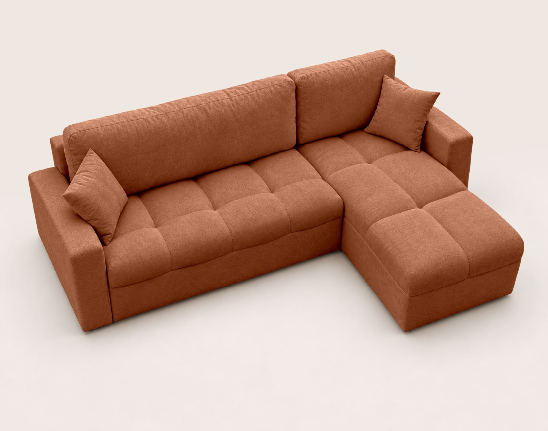 Canapé CYRO d'angle réversible 4 places convertible avec coffre en tissu | Best Mobilier