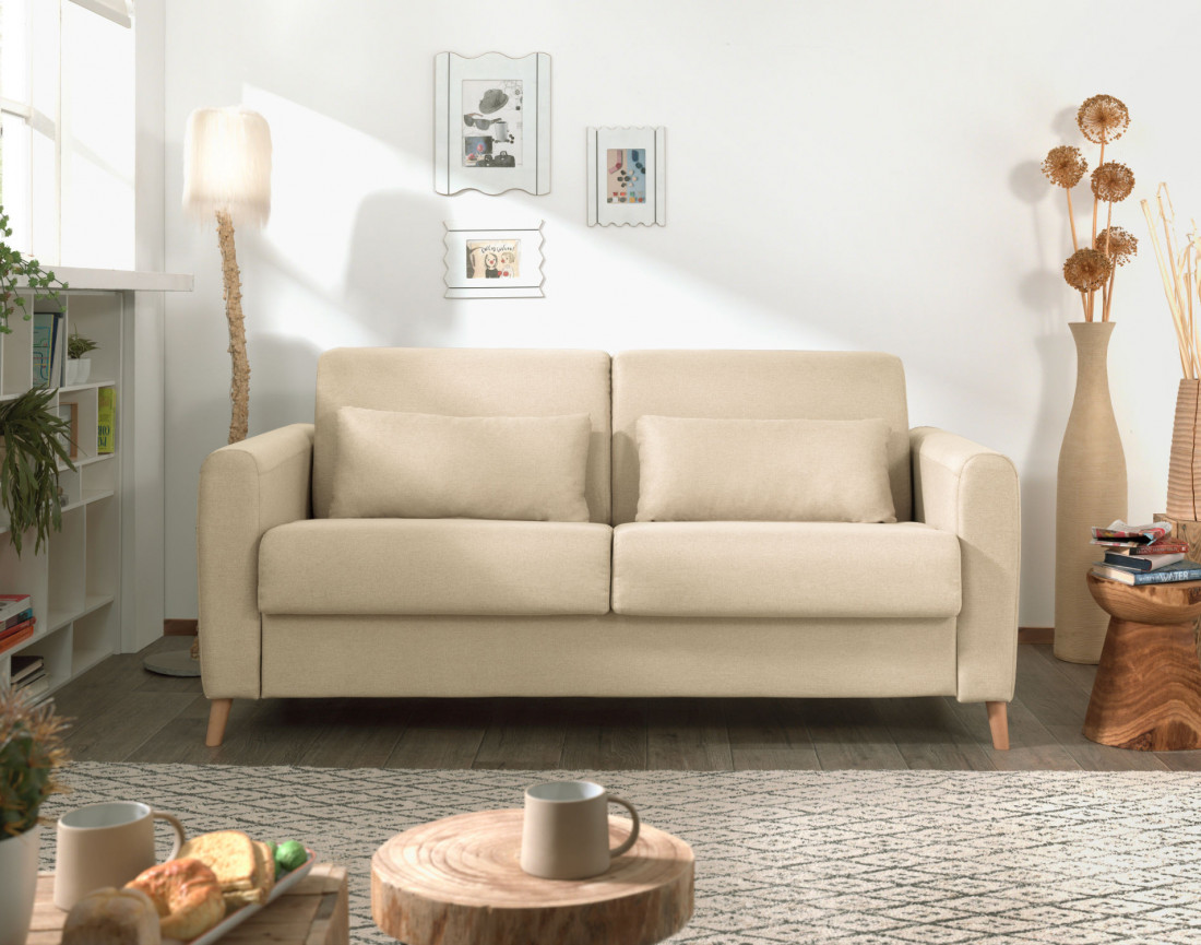 Canapé 3 places convertible express quotidien en tissu Timo