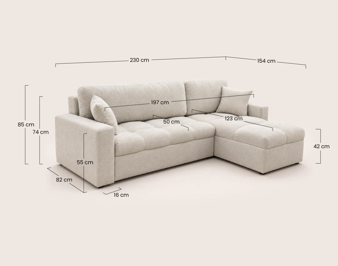 Canapé CYRO d'angle réversible 4 places convertible avec coffre en tissu | Best Mobilier