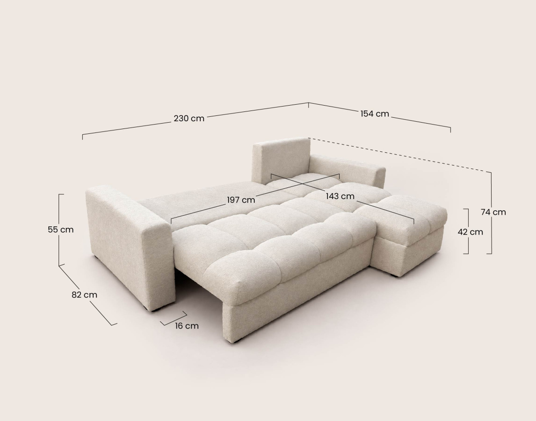 Canapé CYRO d'angle réversible 4 places convertible avec coffre en tissu | Best Mobilier