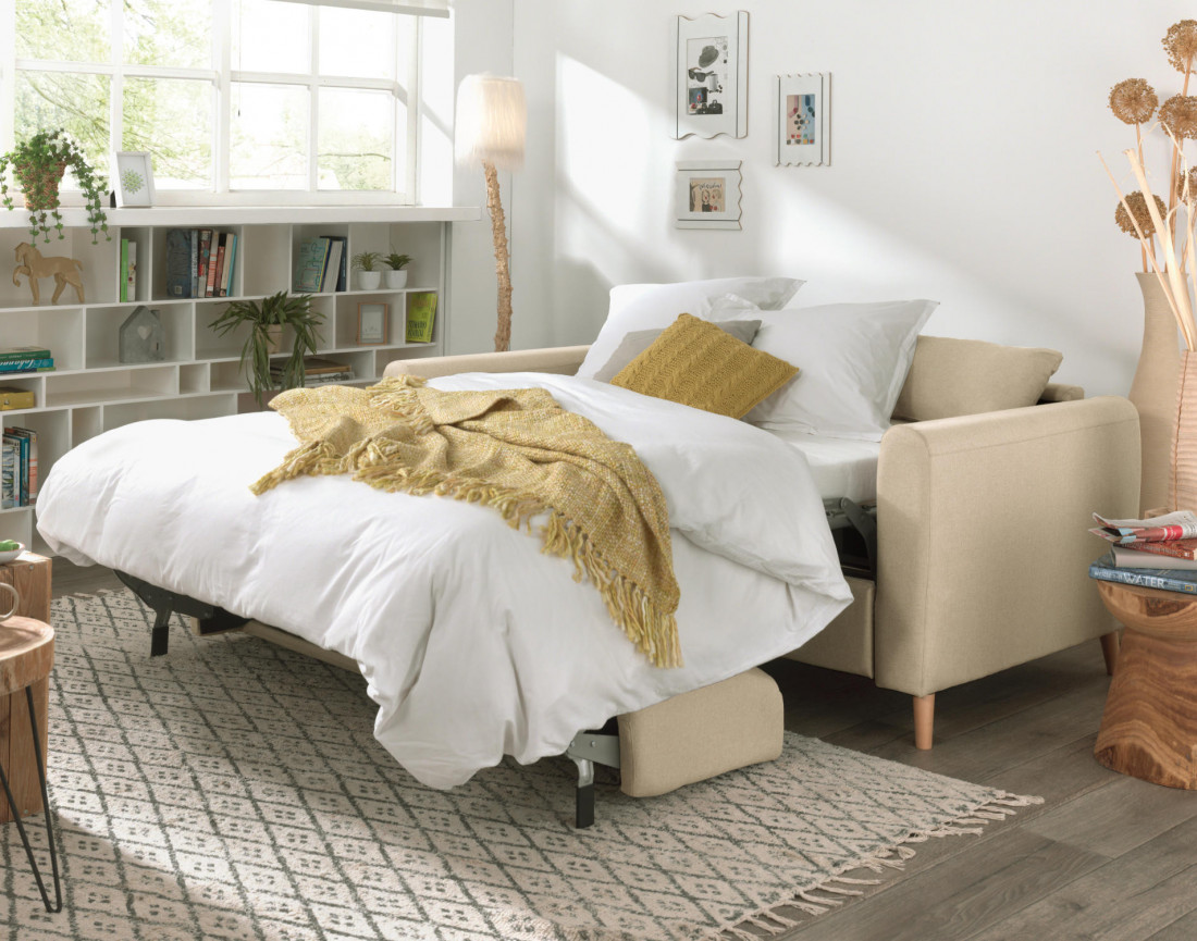 Canapé 3 places convertible express quotidien en tissu Timo