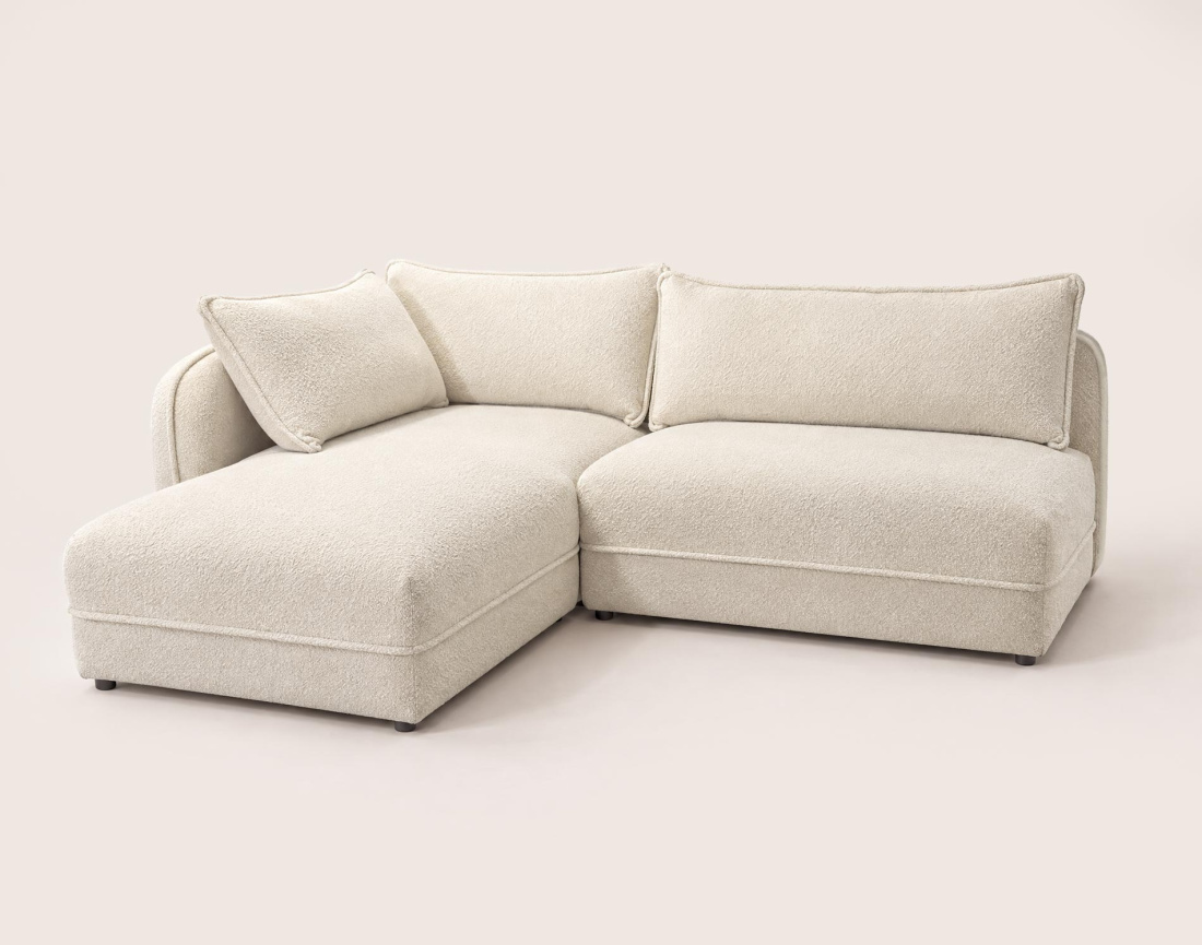 Canapé LUCIEN d'angle gauche 5 places en tissu bouclette | Best Mobilier