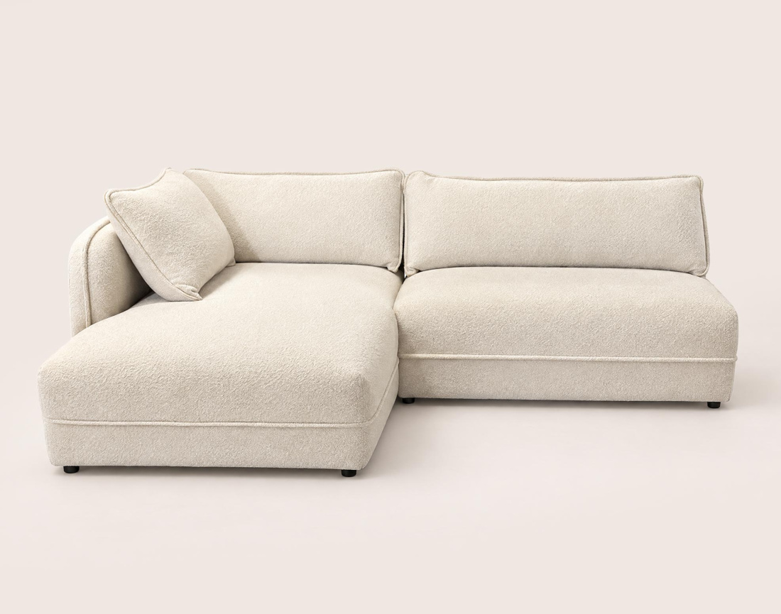Canapé LUCIEN d'angle gauche 5 places en tissu bouclette | Best Mobilier