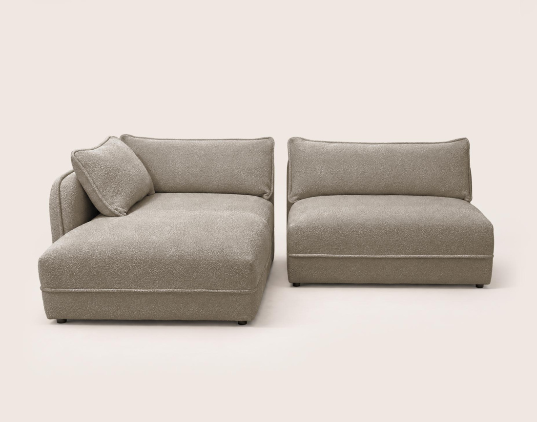 Canapé LUCIEN d'angle gauche 5 places en tissu bouclette | Best Mobilier