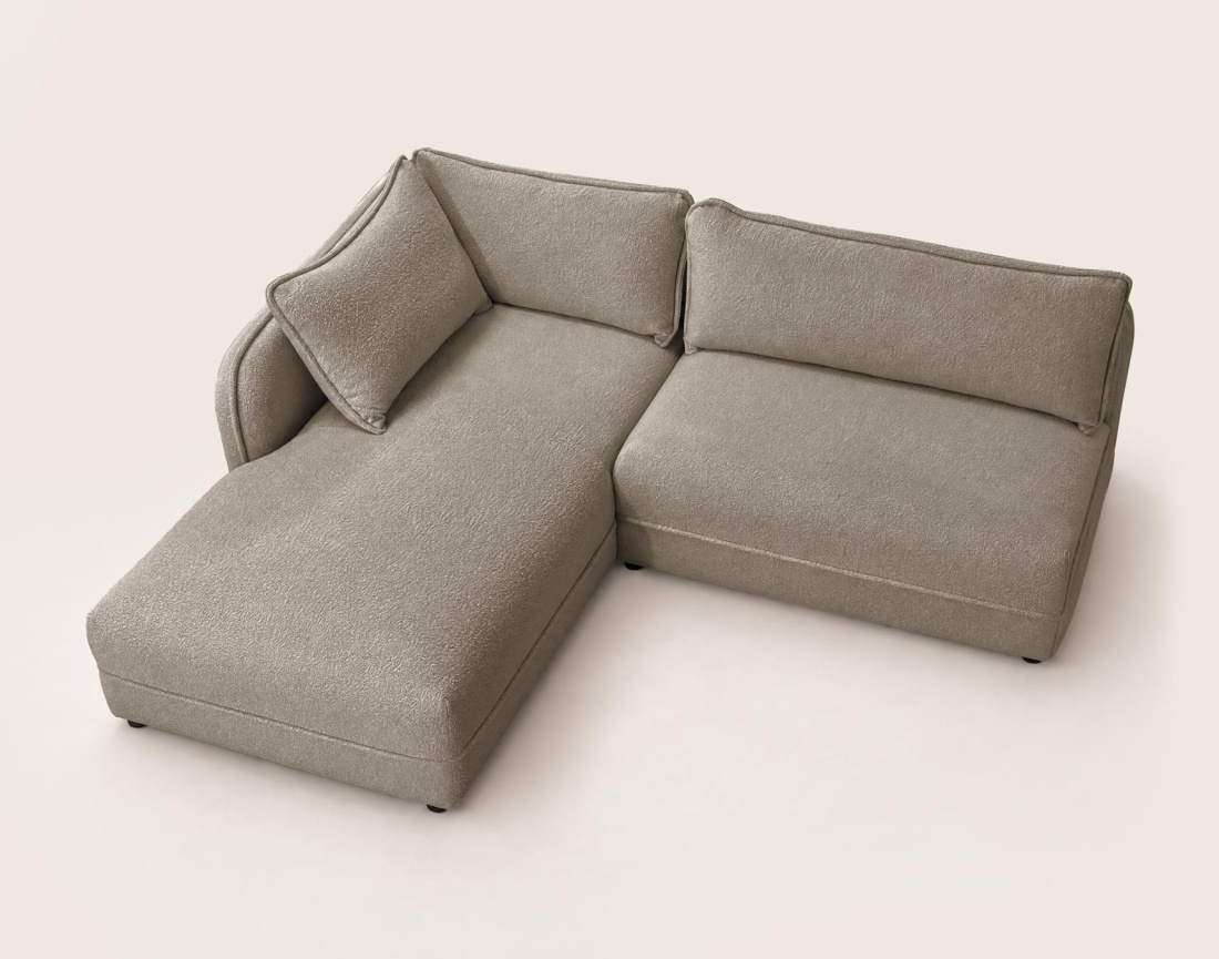 Canapé LUCIEN d'angle gauche 5 places en tissu bouclette | Best Mobilier