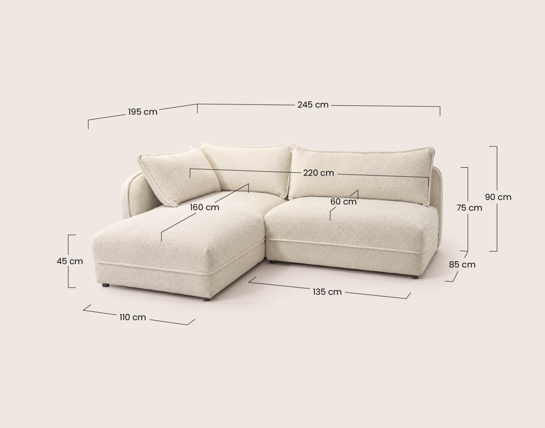 Canapé LUCIEN d'angle gauche 5 places en tissu bouclette | Best Mobilier