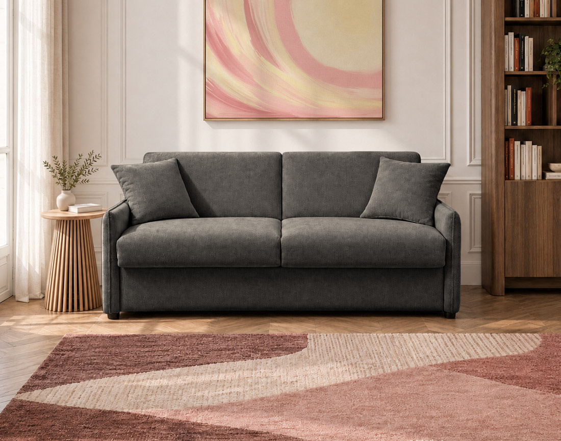Canapé ADELE lit 3 places convertible express couchage quotidien 140x190 cm matelas 18 cm en tissu texturé | Best Mobilier